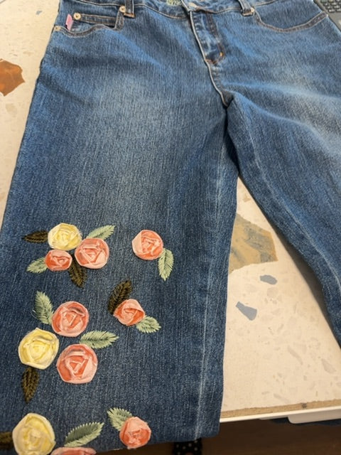 Jeans fleurs Bleu Sparkle , S