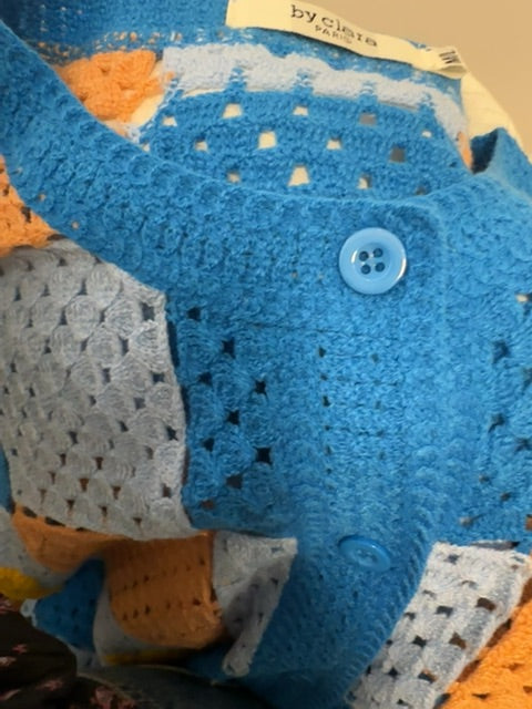 Cardi crochet Bleu/ orange By Clara , M