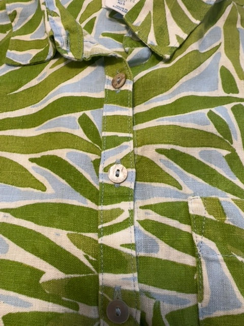 Chemise lin imprimé Vert bleu Olsen , S