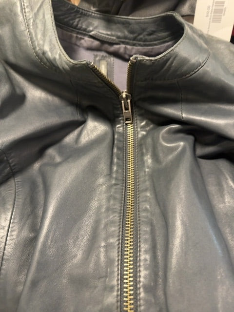 Nafnaf Grey Blue Leather Motorcycle Jacket, 44