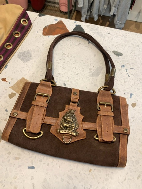 Gianfranco Ferre Brown Suede Bulldog Handbag