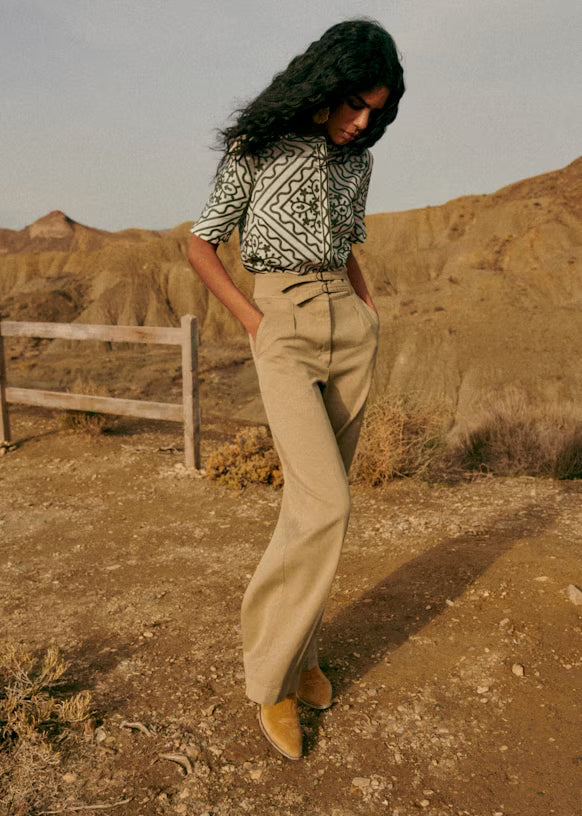 Trousers with two small belts, brown/khaki, Sézane, size 38